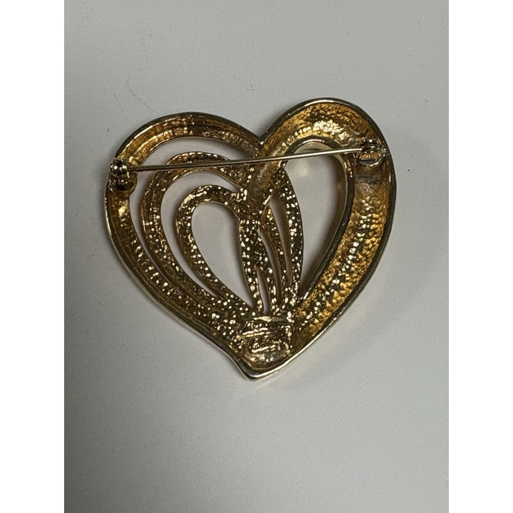 Allison Reed Signed Vintage Gold Tone Heart Brooch 2.25” Valentines Day Jewelry - Picture 6 of 9